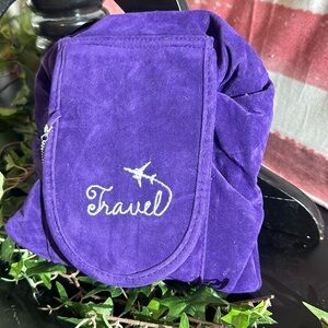 Velvety purple drawstring travel toiletries bag NEW
